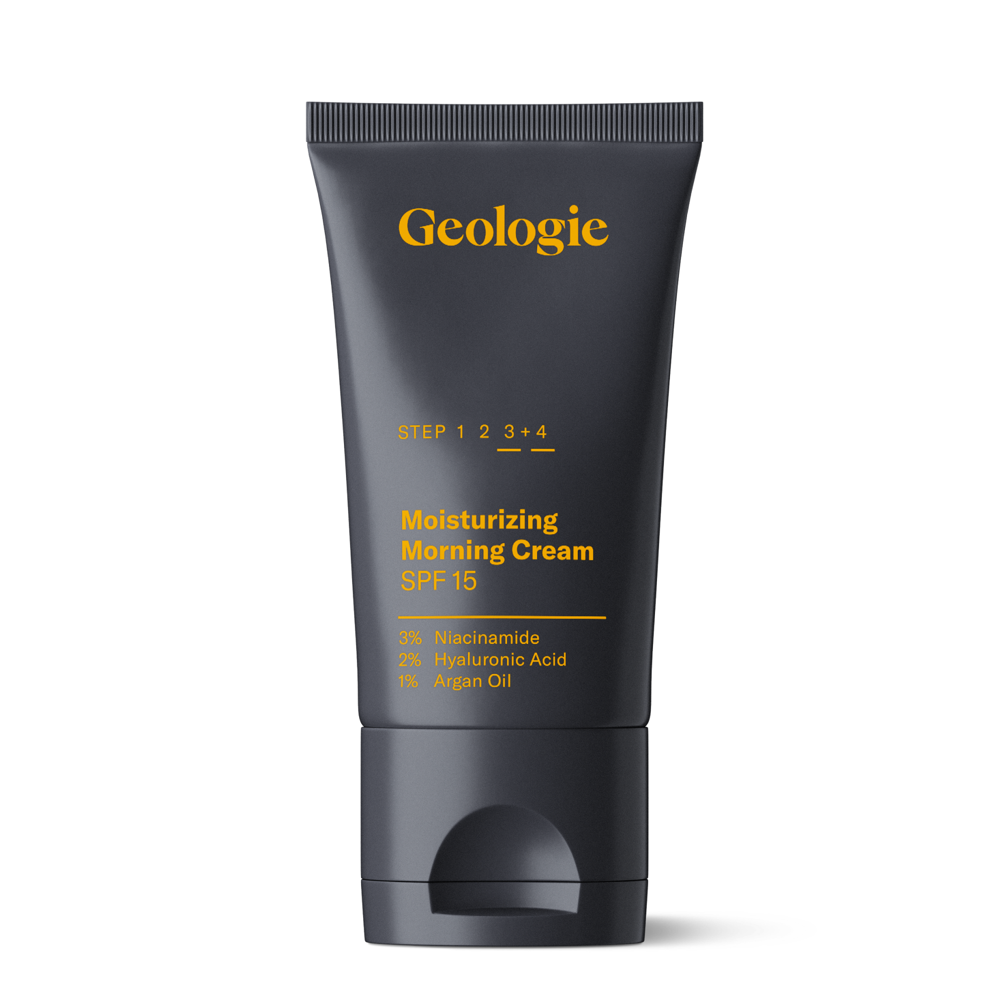 A tube of Geologie Morning Cream with SPF15 with skincare ingredients listed on the label.