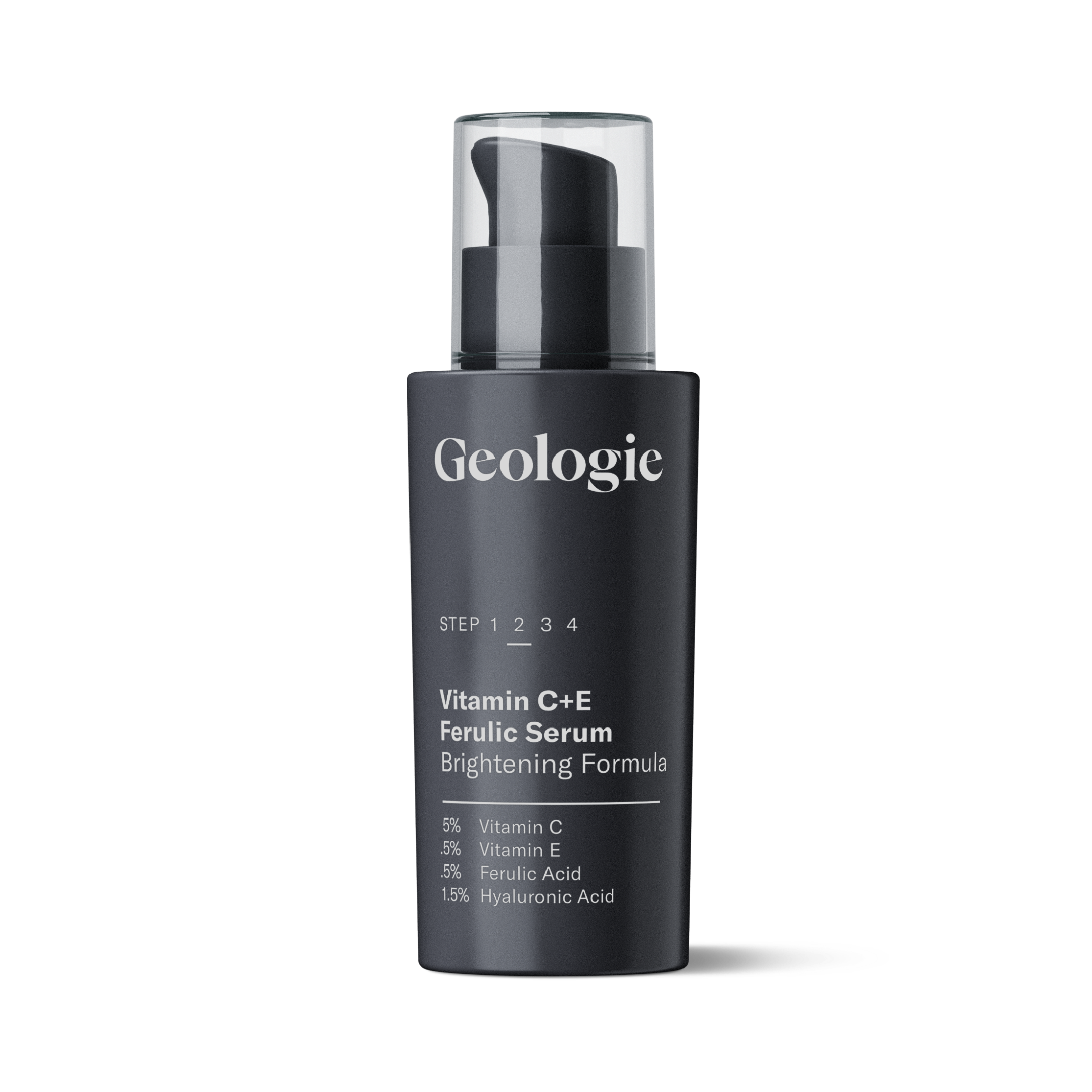 A black bottle labeled Geologie Full Size Add-on featuring details of ingredients and usage steps 1-4.