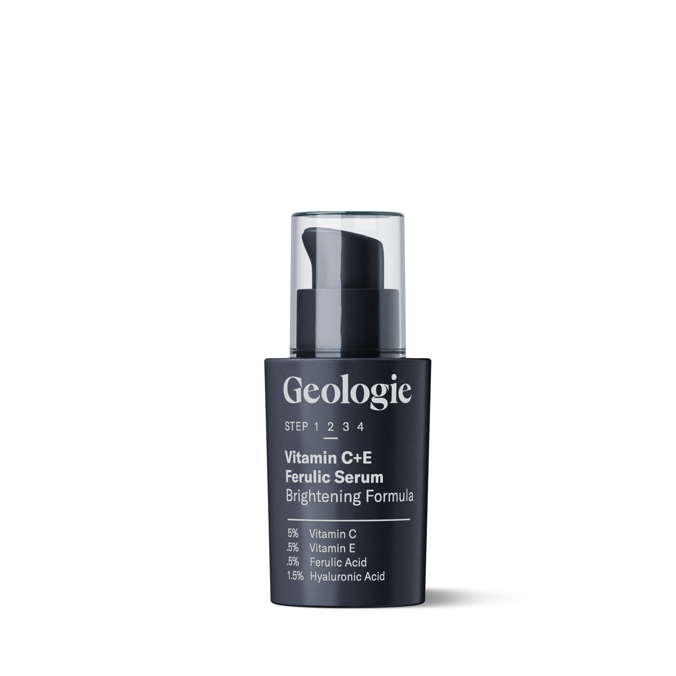 Trial Size Add-on from Geologie, featuring a brightening formula with Vitamin C, Vitamin E, Ferulic Acid, and Hyaluronic Acid.