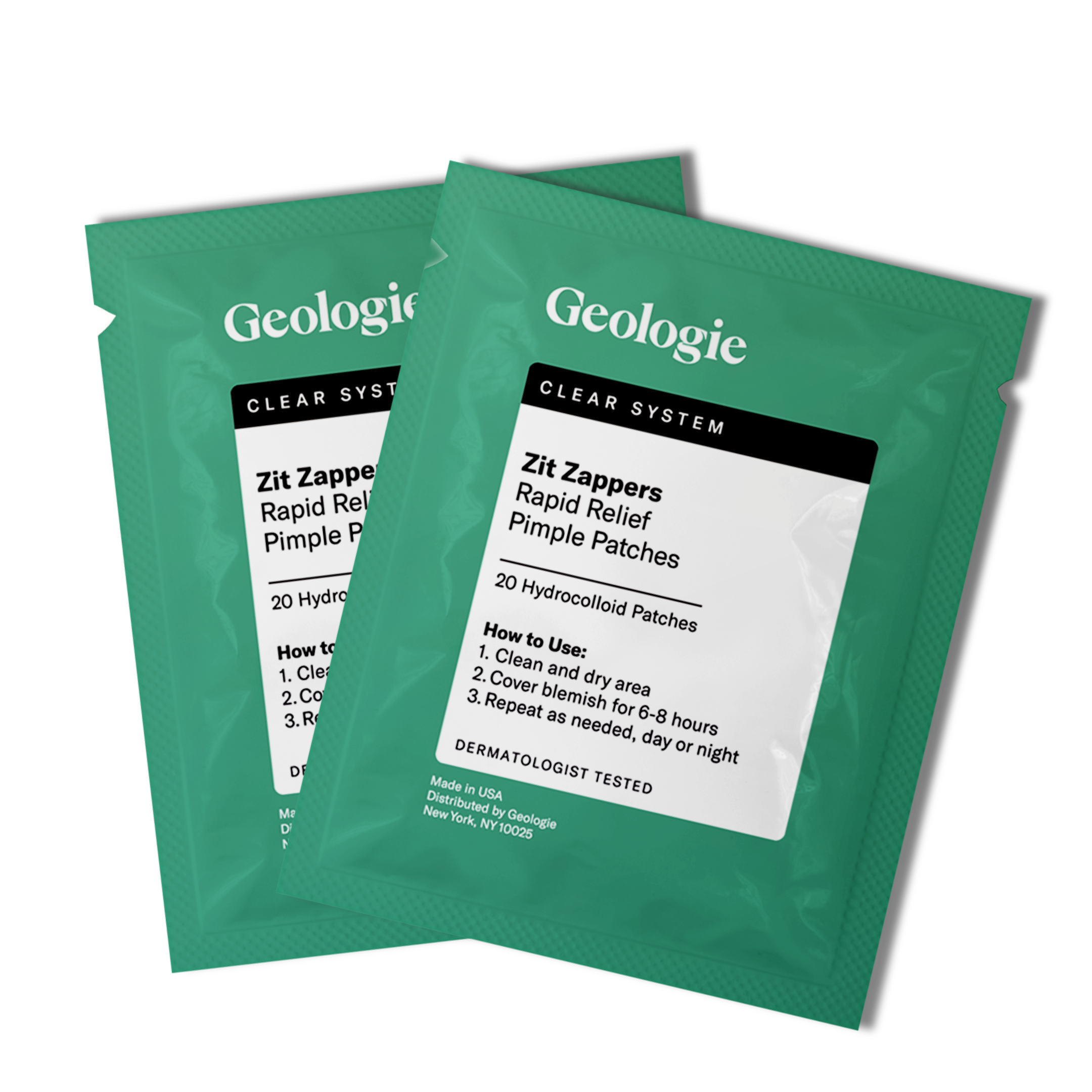Three packets of Geologie Zit Zapper Pimple Patches hydrocolloid pimple patches.